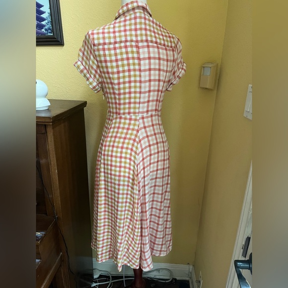 Anthropologie Plaid Wrap Dress in Pink and Yellow. XS please see photo for flaw - Picture 3 of 9